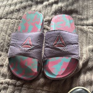 Reebok Pink and Teal Camo Slides